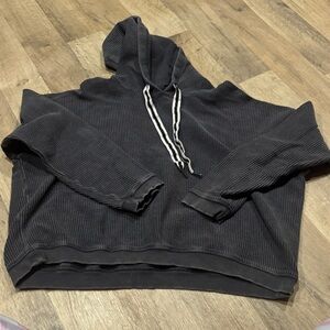 Aerie Charcoal grey ribbed cropped hoodie